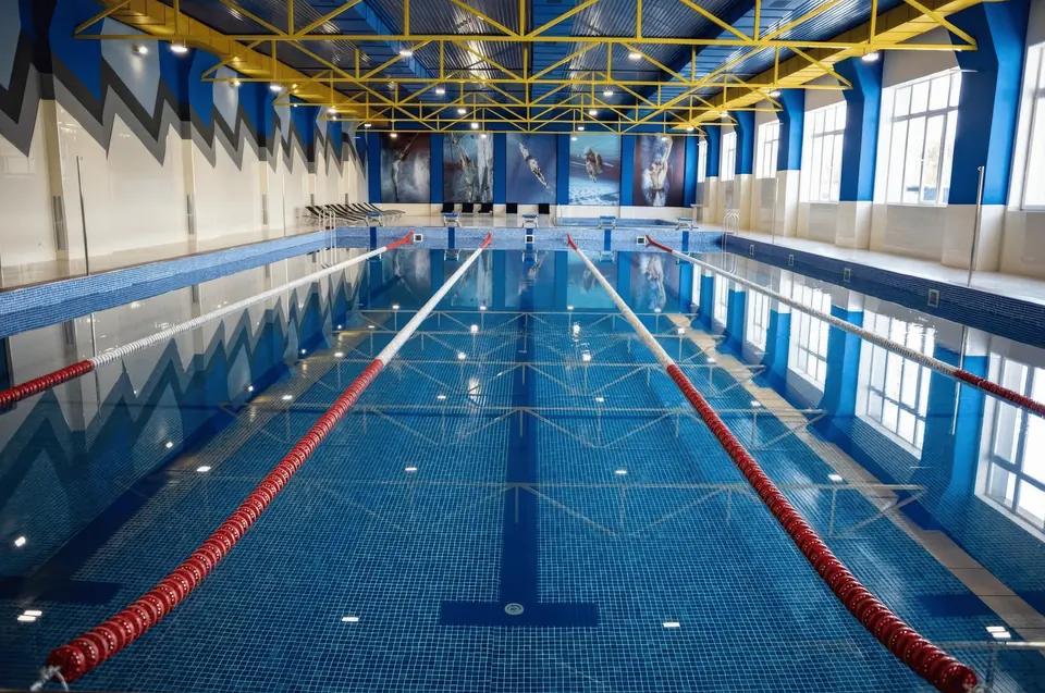 Indoor swimming pool with lane ropes at Aragats Sport Complex